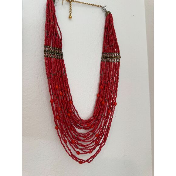Chico’s Bundle of 2 Boho Turquiose Red Beaded Statement Necklaces - Picture 6 of 6